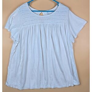 Crown & Ivy Curvy Blouse 2X White Smocked Boho Peasant Top Lightweight Cotton‎